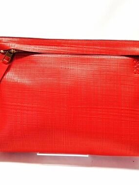 LOEWE Red Leather Zipper Clutch Bag